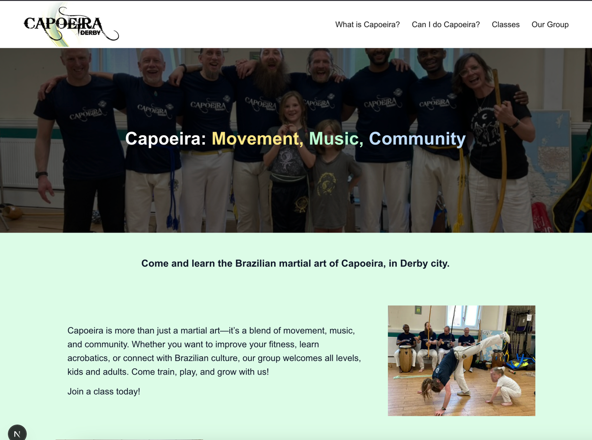 A screenshot of the Capoeira Derby web page.